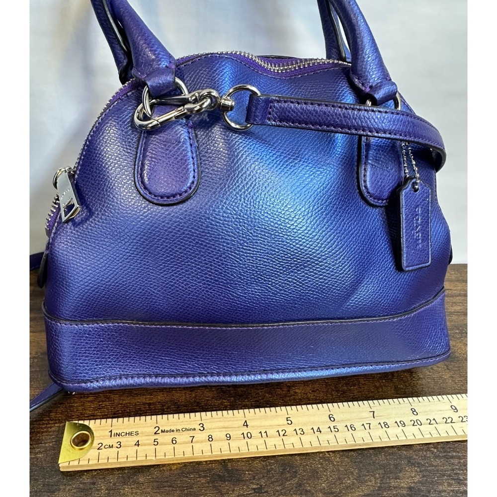 Coach Mini Cora Domed Satchel Crossgrain Leather Metallic Purple Iris Rare HTF - Picture 10 of 16